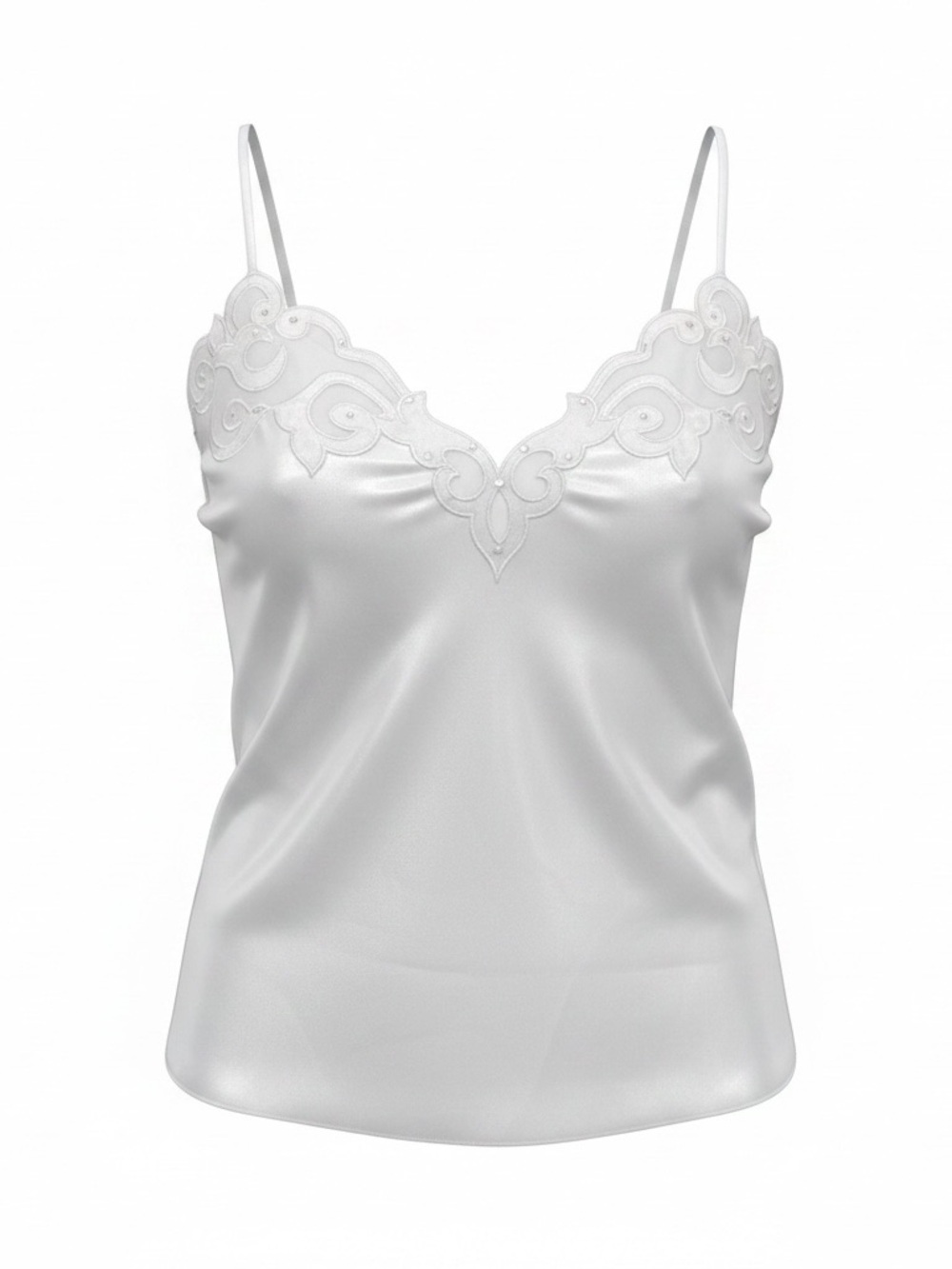 Y2K Frederick's of Hollywood Ivory Satin Lace-Trim Camisole